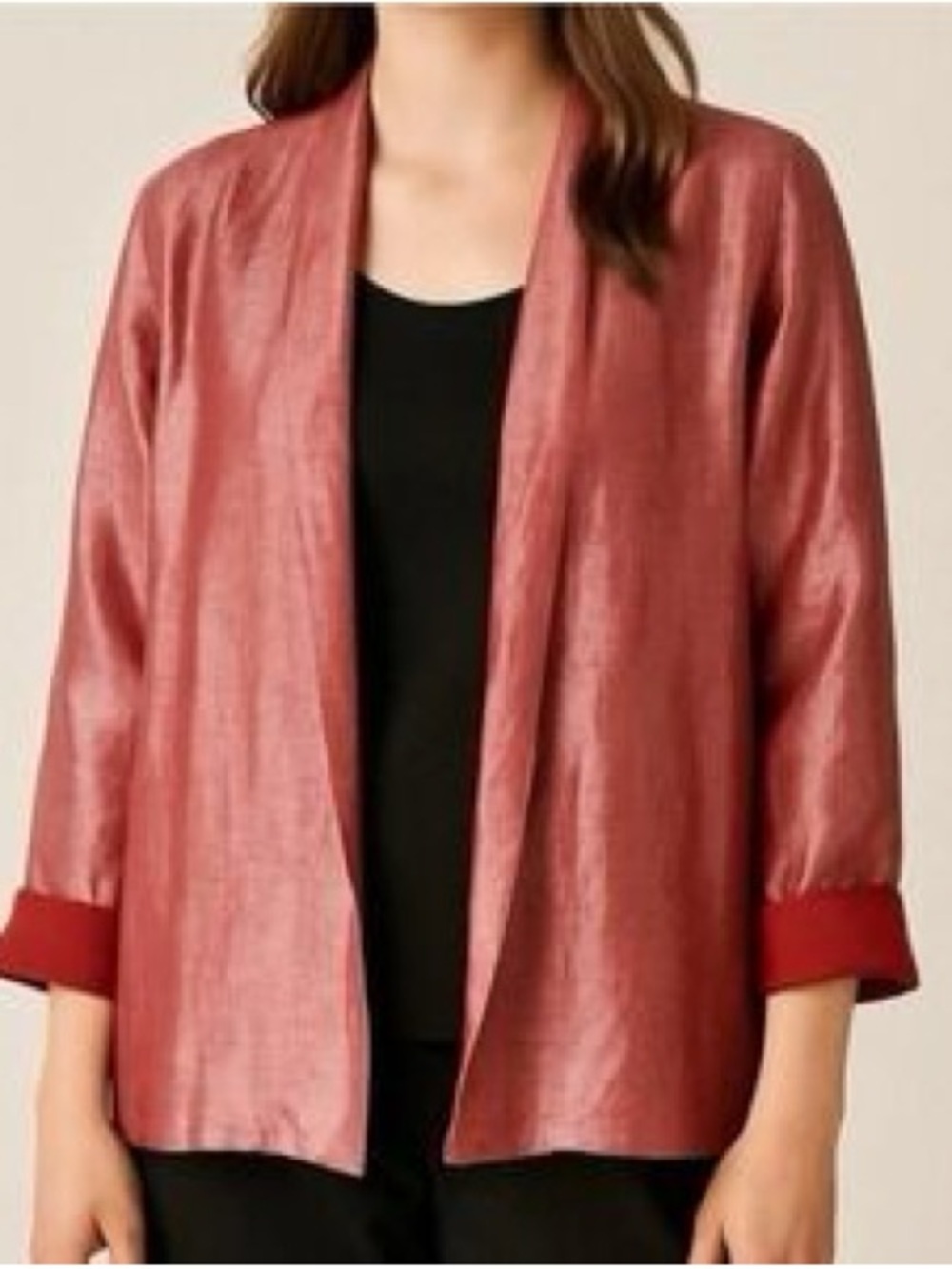 Eileen Fisher Pink Metallic Sheen Open Blazer Size Medium Petite
